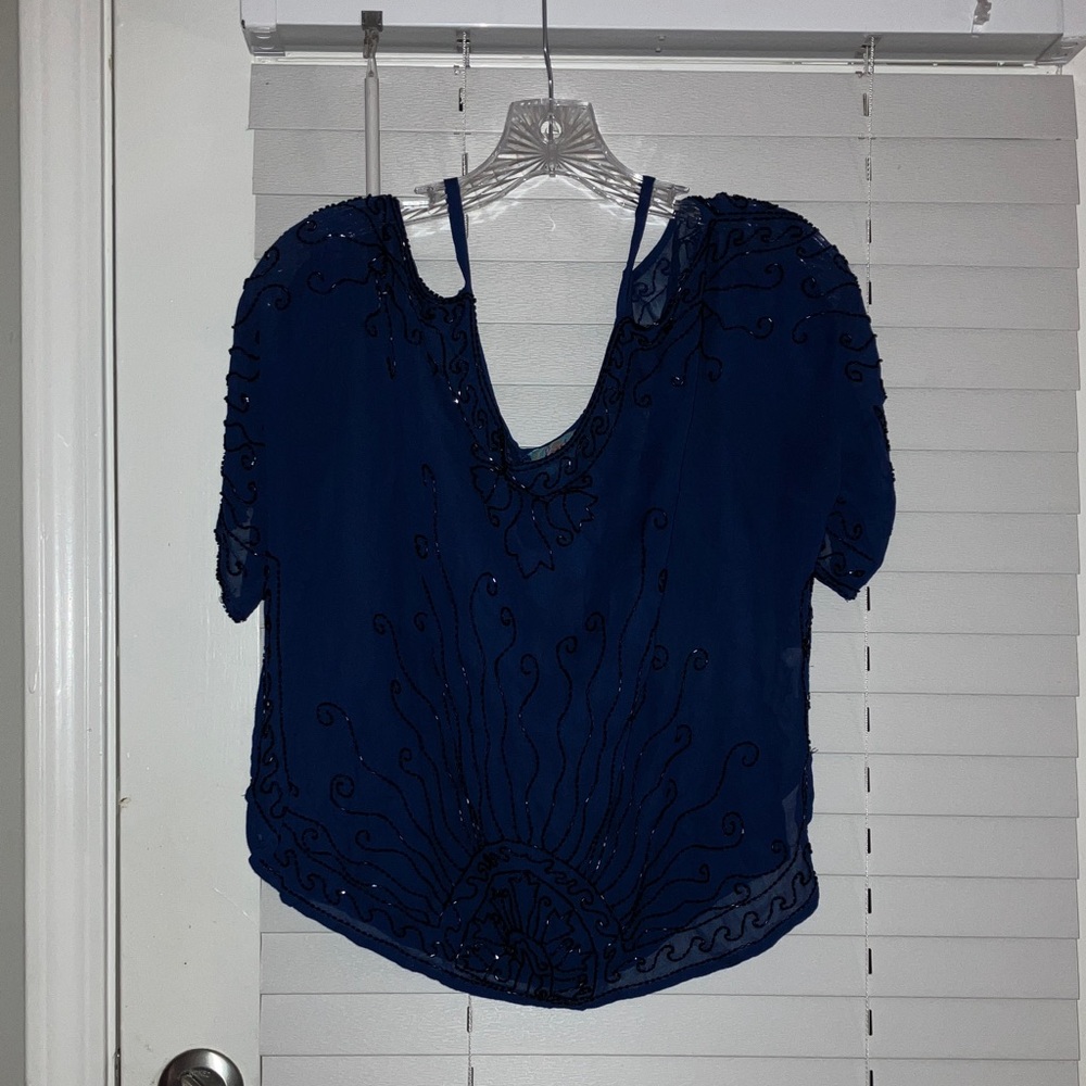 Tracy Reese Elegant Blue Embroidered Blouse